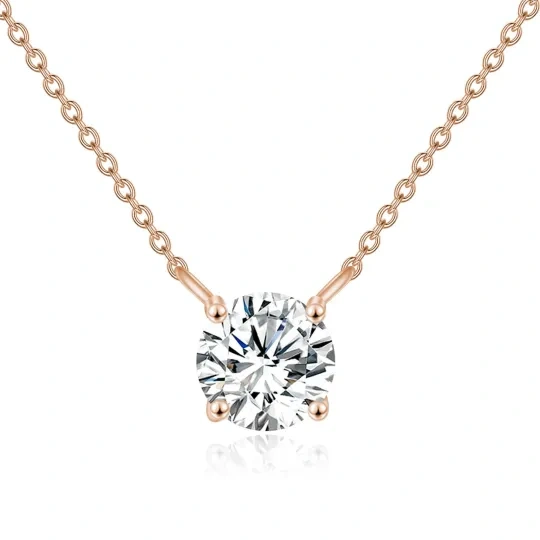 14K Rose Gold Circular Shaped Moissanite Pendant Necklace