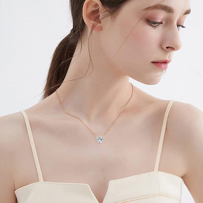 18K Rose Gold Circular Shaped Moissanite Pendant Necklace-2