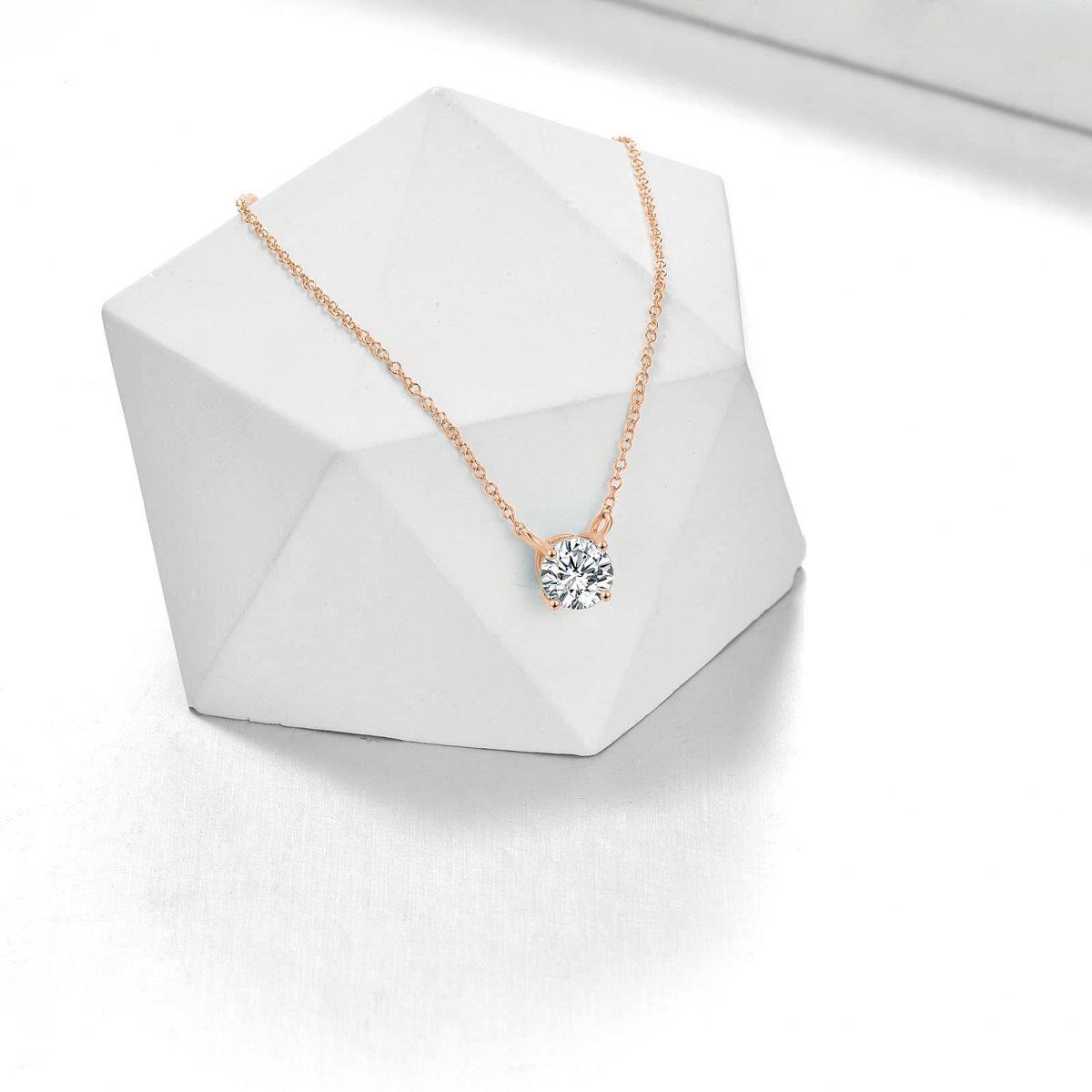 14K Rose Gold Circular Shaped Moissanite Pendant Necklace-4