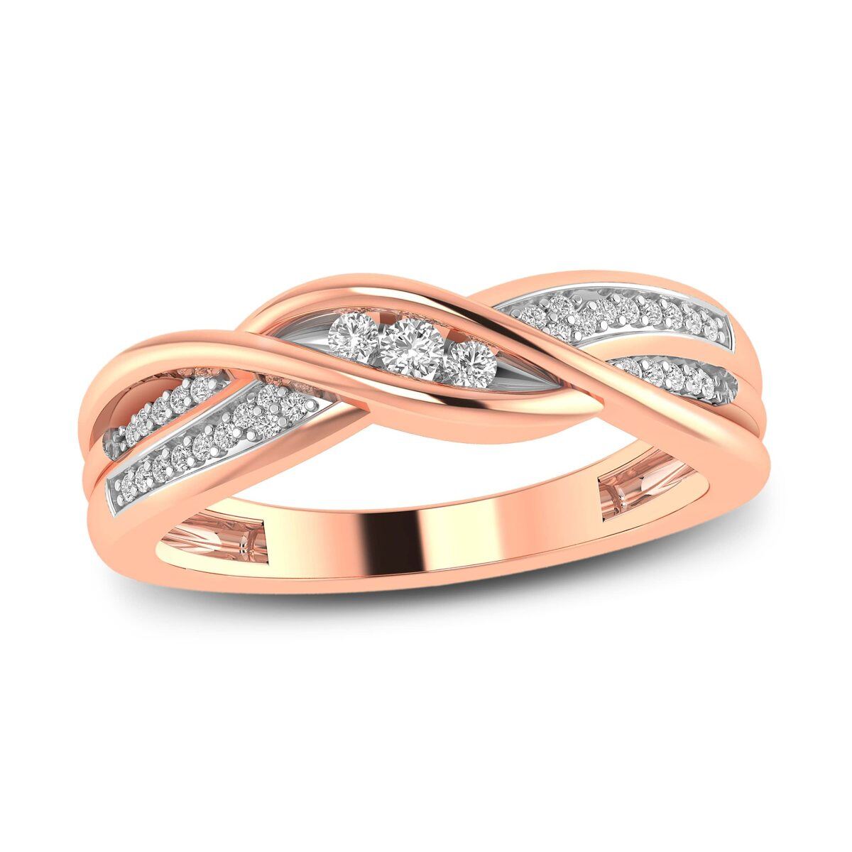 Aliança de casamento com gravura personalizada Moissanite em formato circular em ouro rosa 14K-1