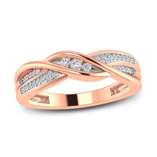 14K Rose Gold Circular Shaped Moissanite Personalized Engraving Wedding Ring-4