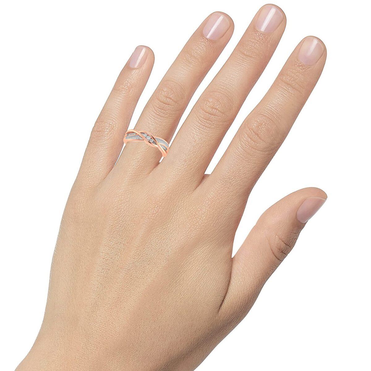 Anello nuziale in oro rosa 14K a forma di circolare con moissanite con incisione personalizzata-2