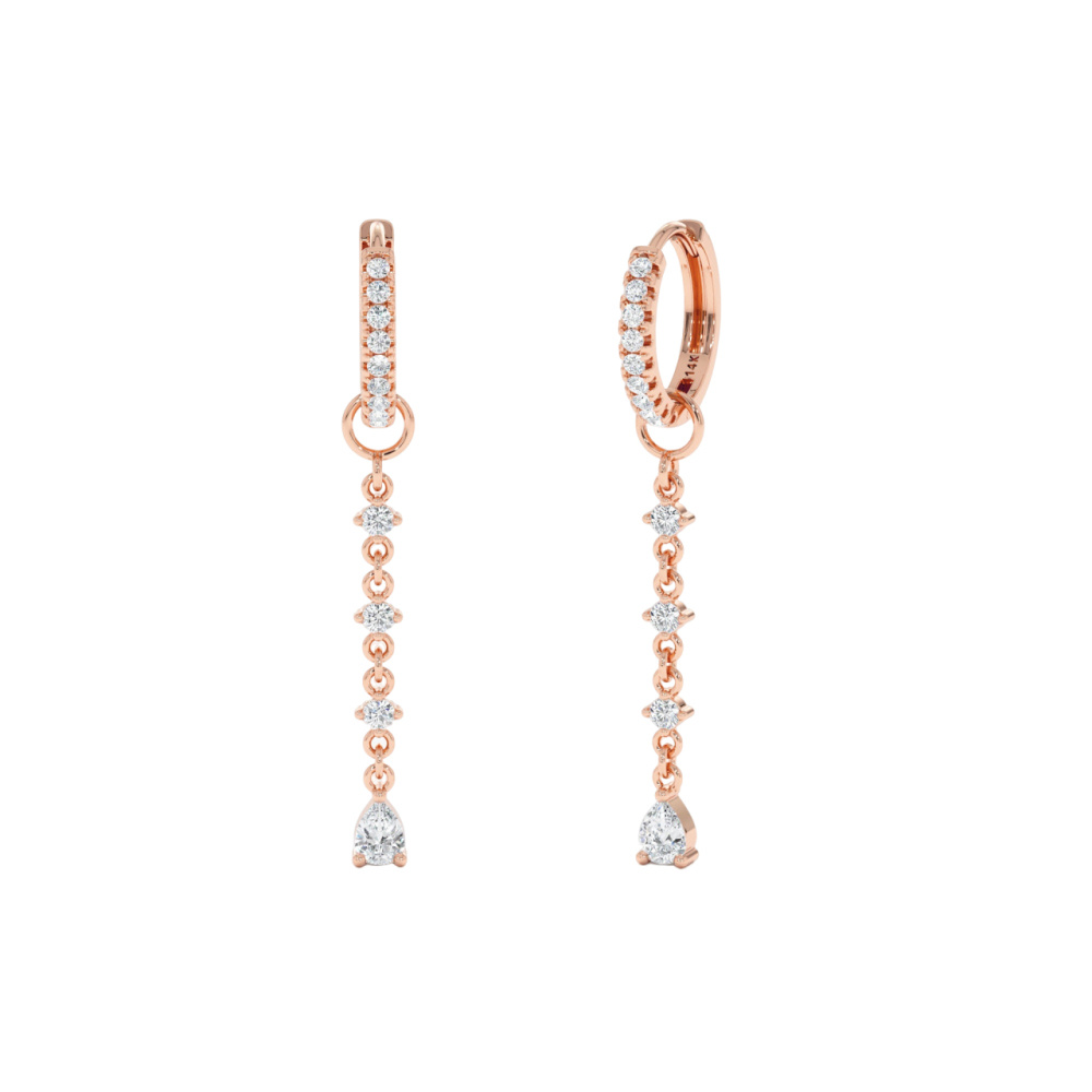 10K Rose Gold Circular & Pear Diamond Drop Earrings For Women-1
