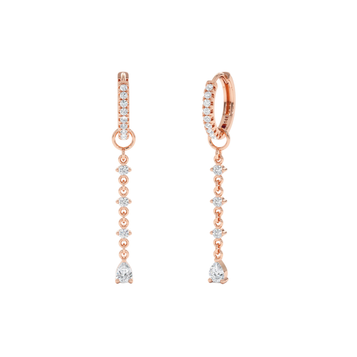 Pendientes colgantes circulares y de diamantes en forma de pera y oro rosa de 14 quilates para mujer-1