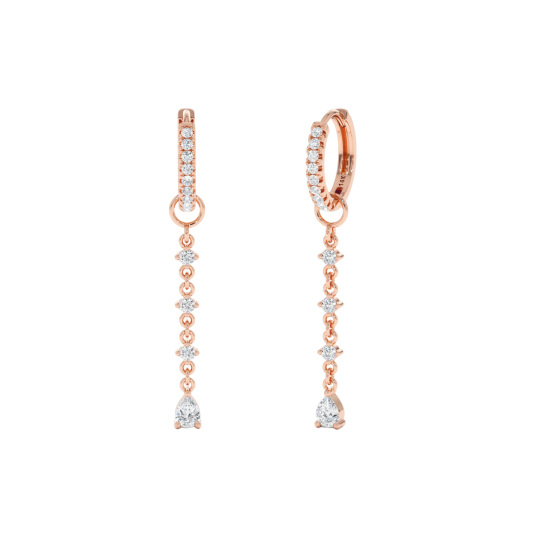 10K Rose Gold Circular & Pear Diamond Drop Earrings For Women