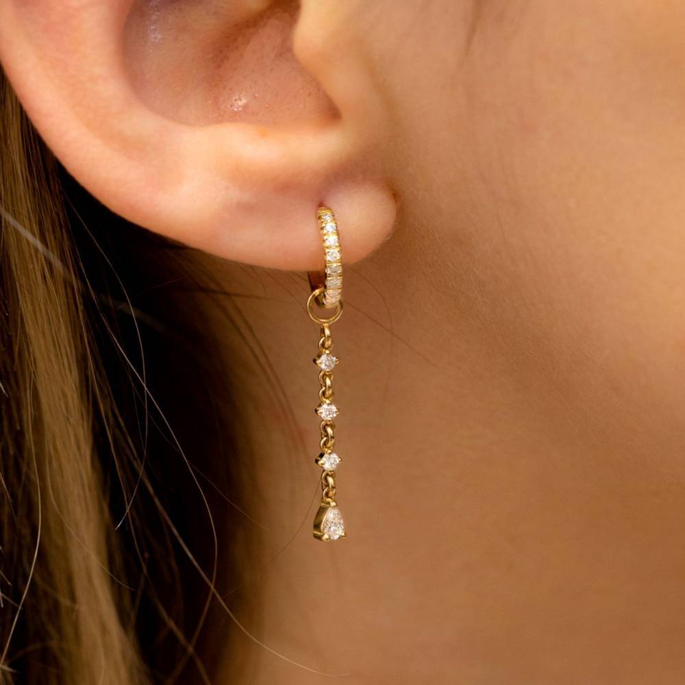 10K Rose Gold Circular & Pear Diamond Drop Earrings For Women-2