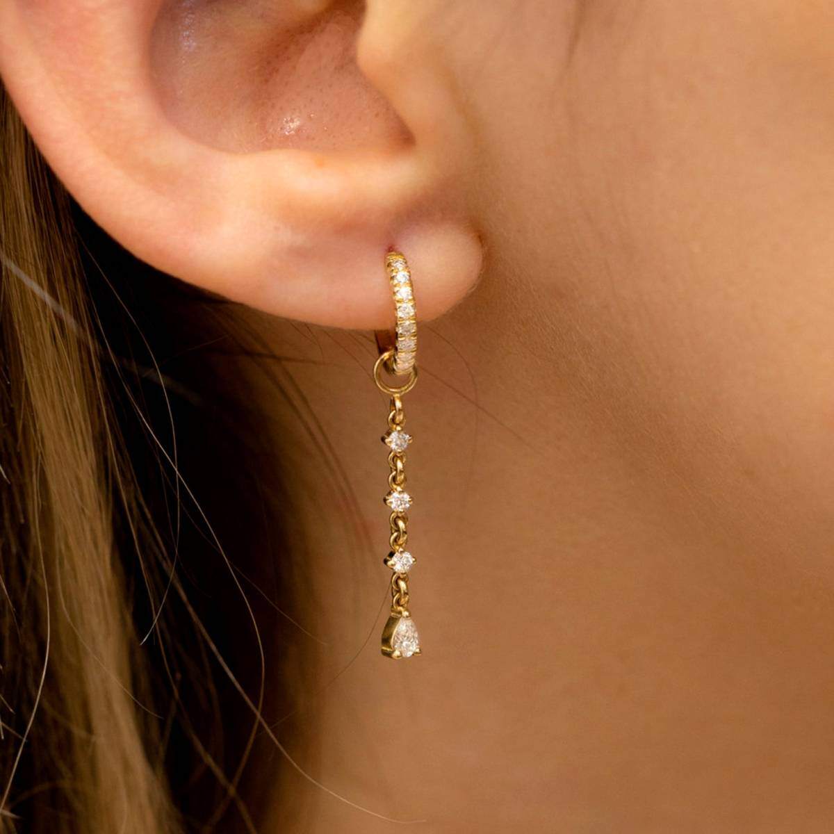 Pendientes colgantes circulares y de diamantes en forma de pera y oro rosa de 14 quilates para mujer-2