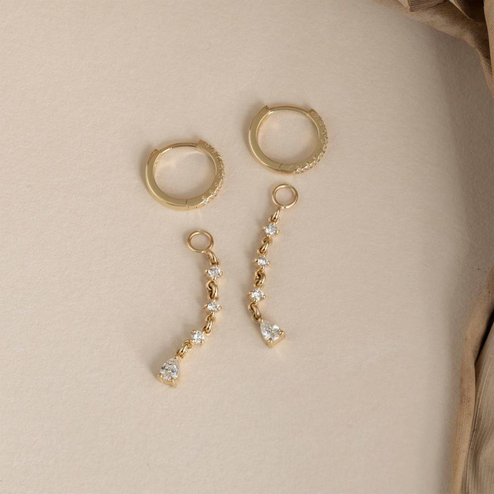 10K Rose Gold Circular & Pear Diamond Drop Earrings For Women-3