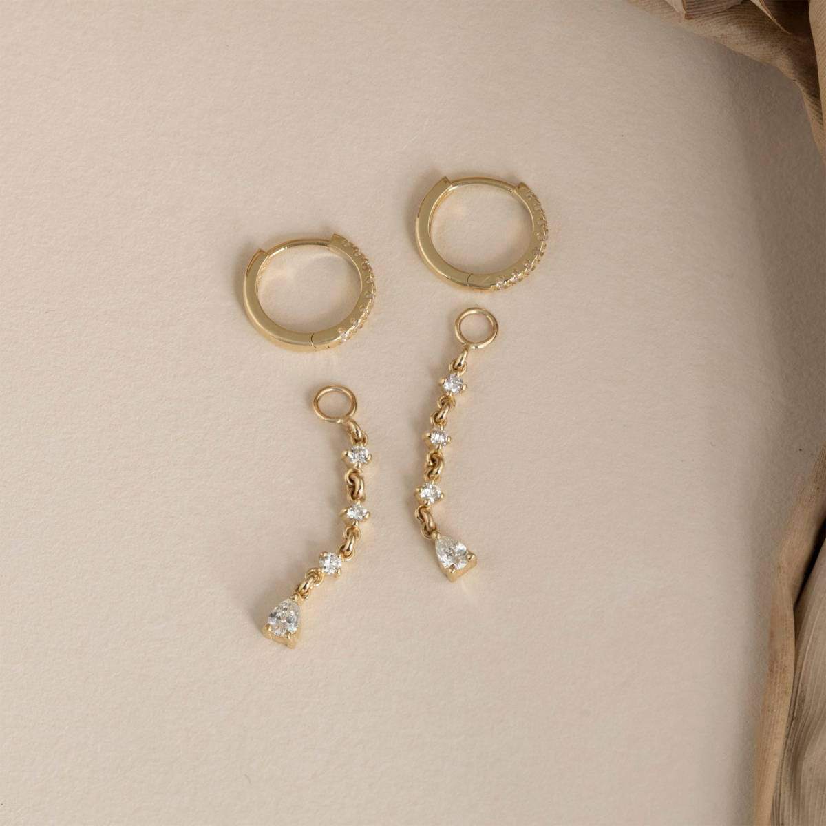 Pendientes colgantes circulares y de diamantes en forma de pera y oro rosa de 14 quilates para mujer-3