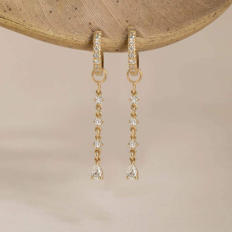 18K Rose Gold Circular & Pear Diamond Drop Earrings For Women-4