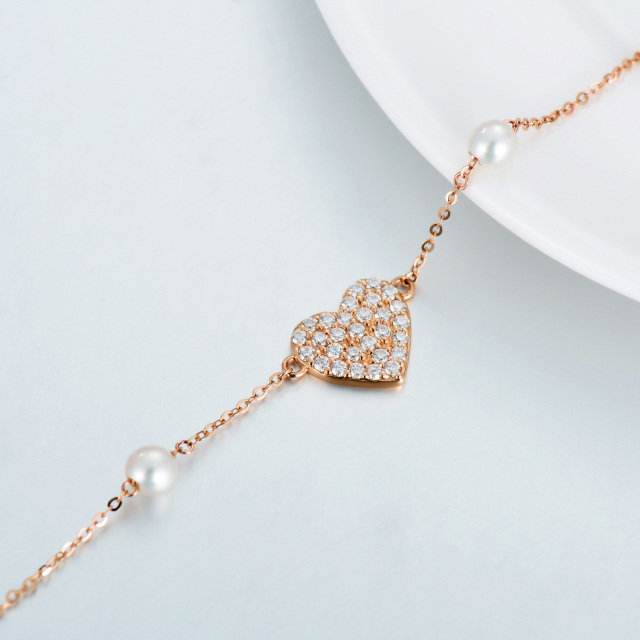 10K Rose Gold Circular Shaped Pearl Heart Single Layer Anklet-3