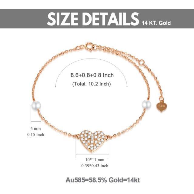 10K Rose Gold Circular Shaped Pearl Heart Single Layer Anklet-4