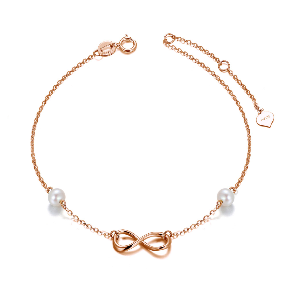 10K Rose Gold Circular Shaped Pearl Infinite Symbol Charm Bracelet-1
