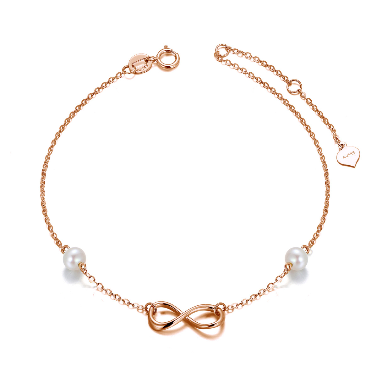 14K Rose Gold Circular Shaped Pearl Infinite Symbol Charm Bracelet-1