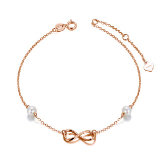 14K Rose Gold Circular Shaped Pearl Infinite Symbol Charm Bracelet-58