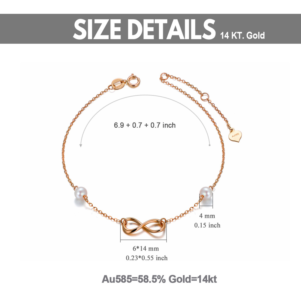 10K Rose Gold Circular Shaped Pearl Infinite Symbol Charm Bracelet-5