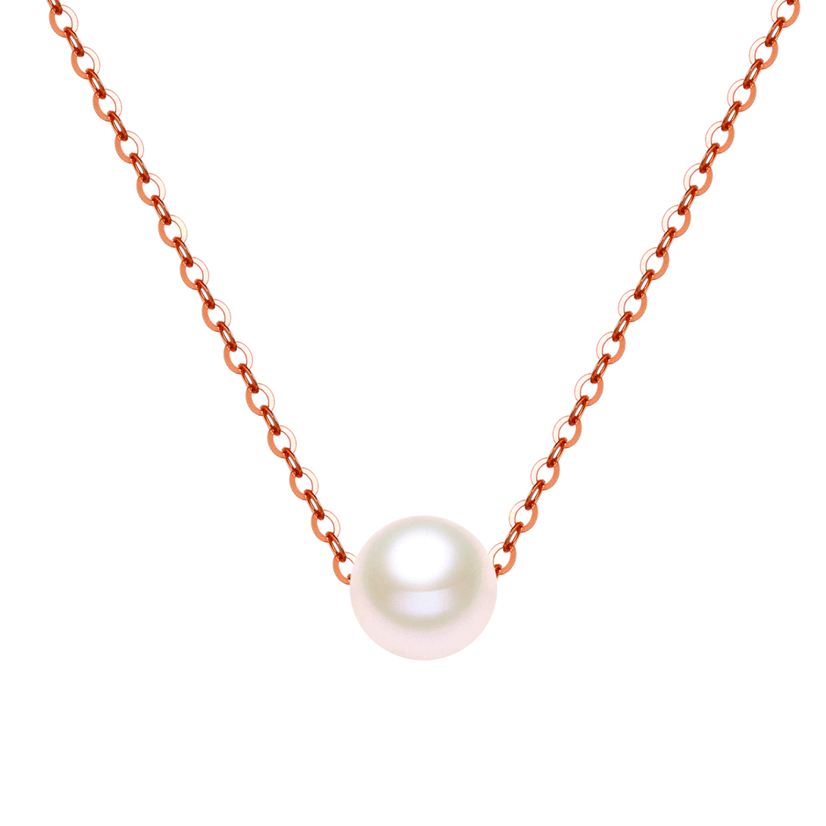 Collana con pendente di perle d'acqua dolce a forma rotonda in oro rosa 14 carati-1