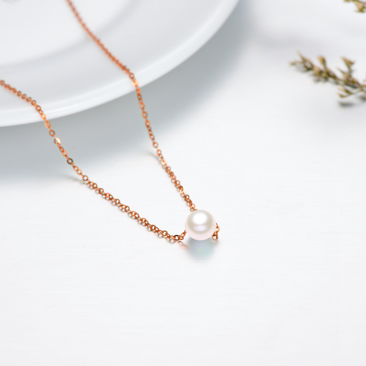 14K Rose Gold Circular Shaped Pearl Pendant Necklace-3