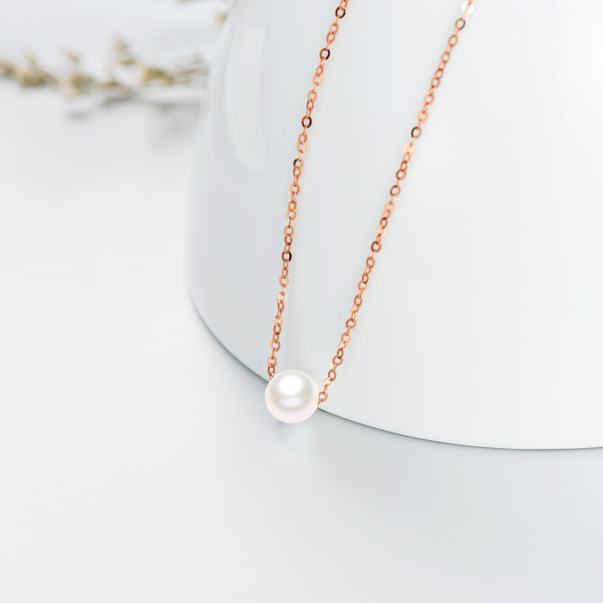 18K Rose Gold Circular Shaped Pearl Pendant Necklace-4