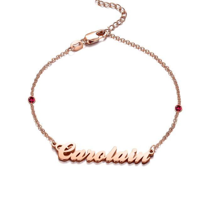 Bracciale classico personalizzato con ciondolo a forma di cubo di zirconia in oro rosa 14 carati-1