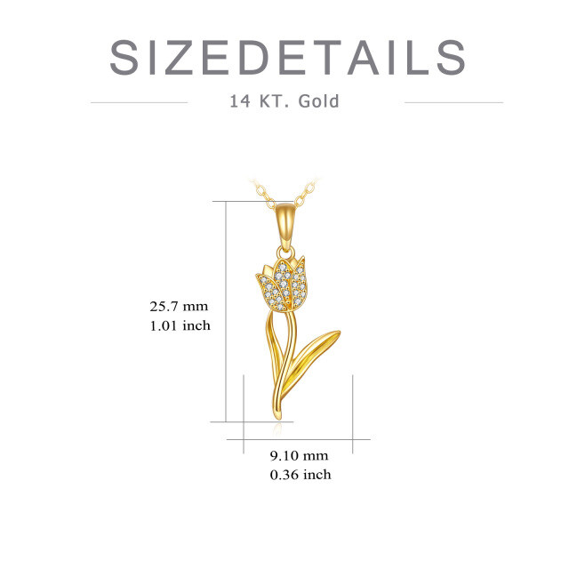 14K Gold Halskette mit Tulpenanhänger und kreisförmigem Zirkonia-5