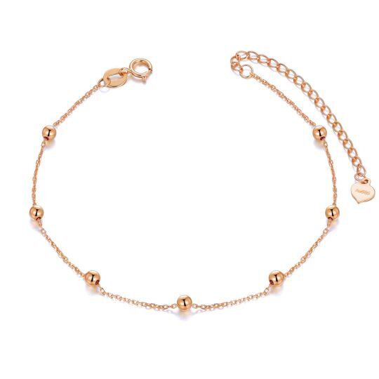 10K Rose Gold Couple Bead Station Chain Bracelet