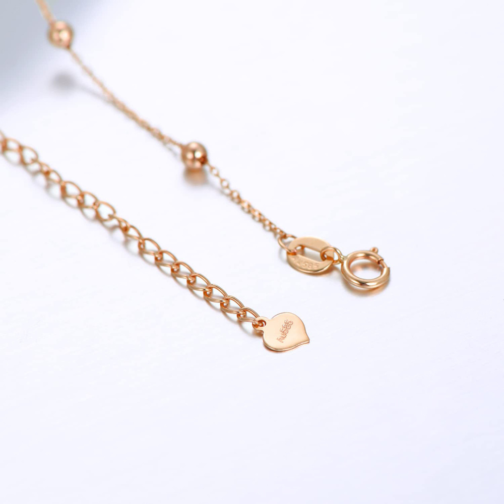10K Rose Gold Couple Bead Station Chain Bracelet-3
