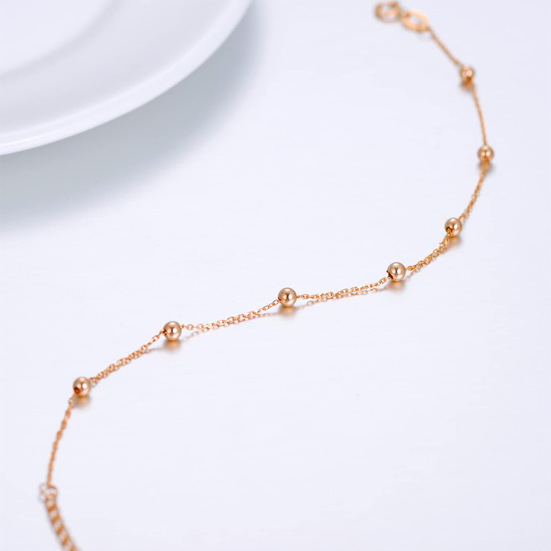 14K Rose Gold Couple Bead Station Chain Bracelet-4