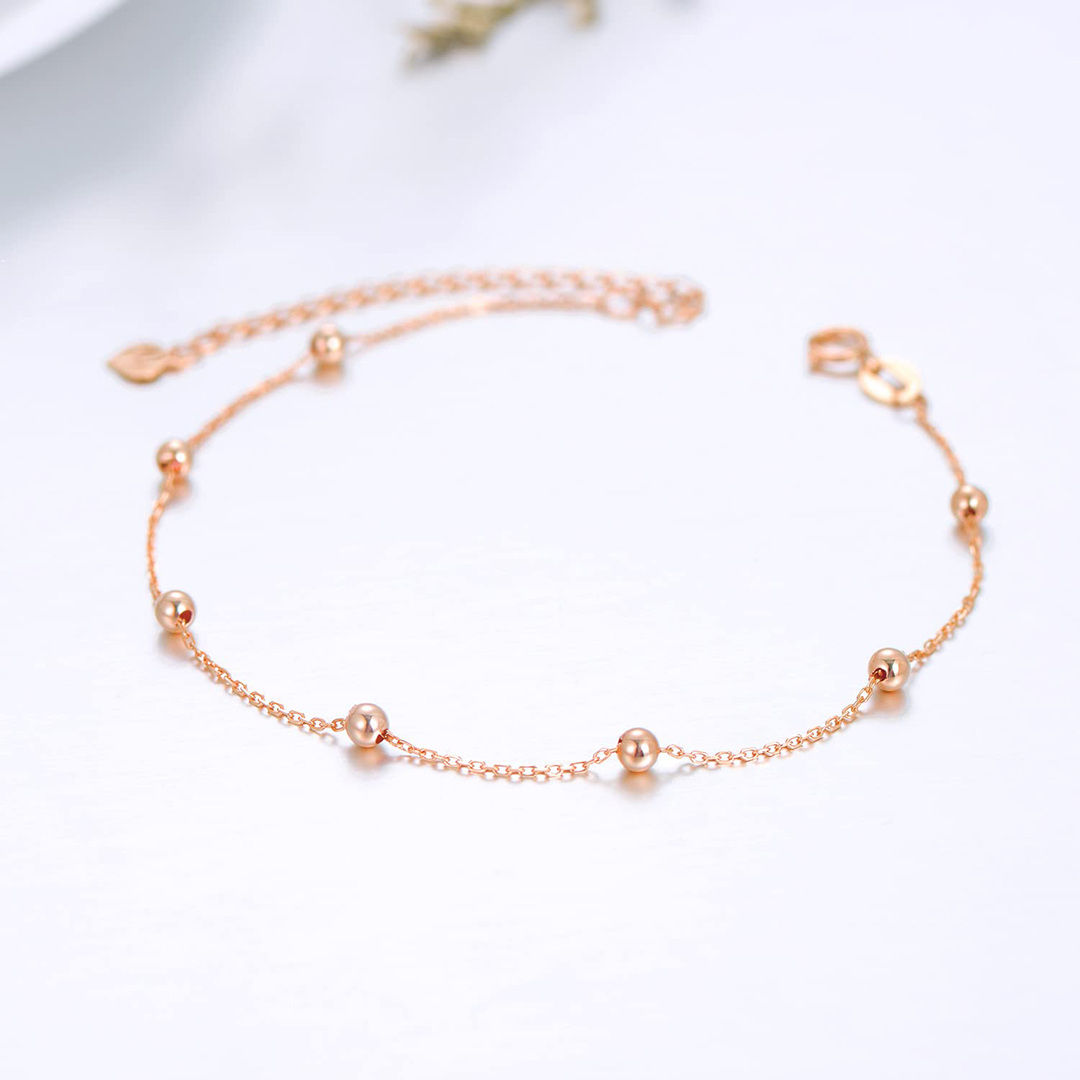 14K Rose Gold Couple Bead Station Chain Bracelet-5