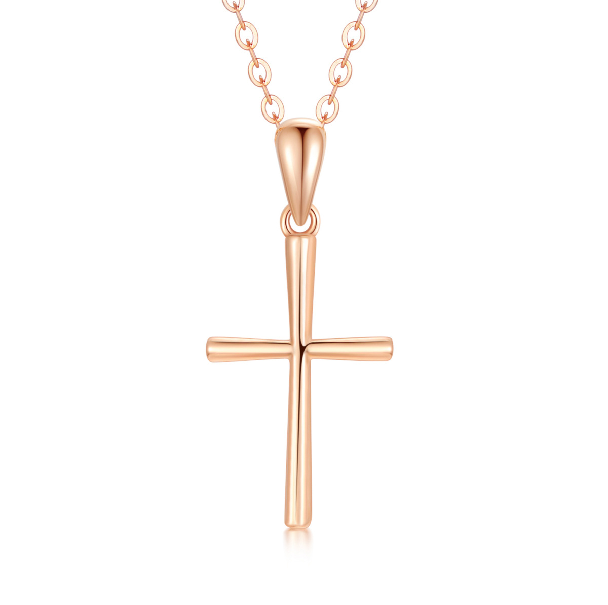 14K Rose Gold Cross Pendant Necklace-1