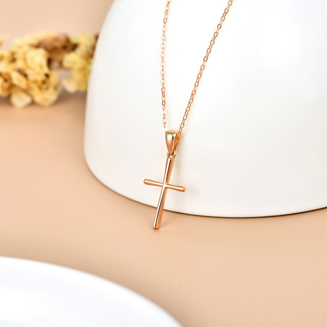 Colar com pingente de cruz em ouro rosa 14K-3