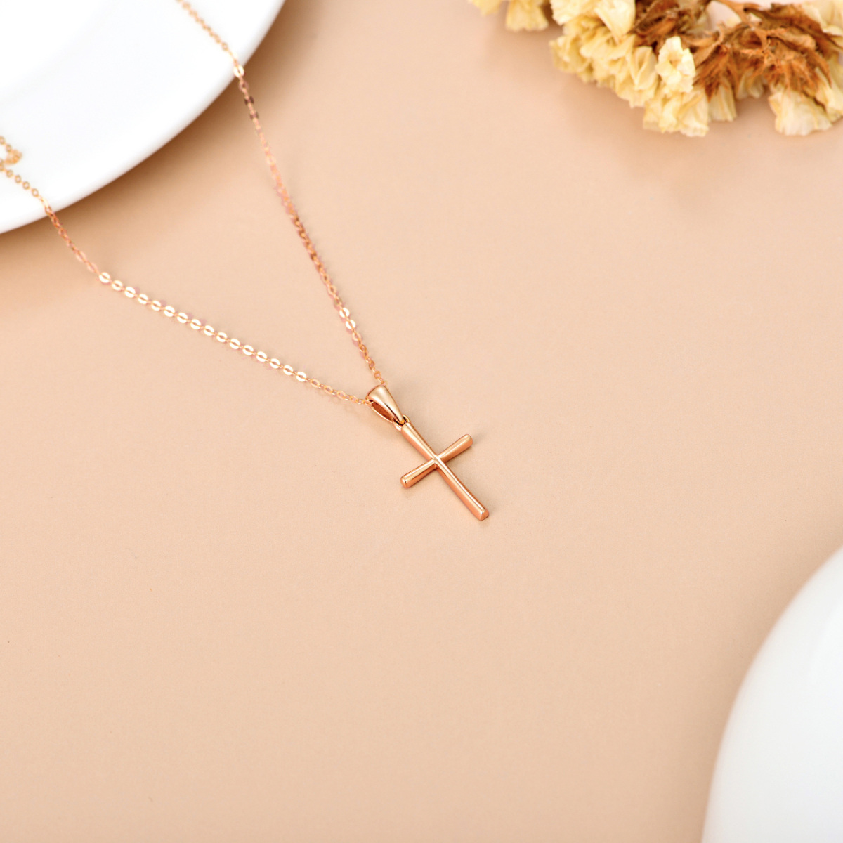 14K Rose Gold Kreuz-Anhänger Halskette-4