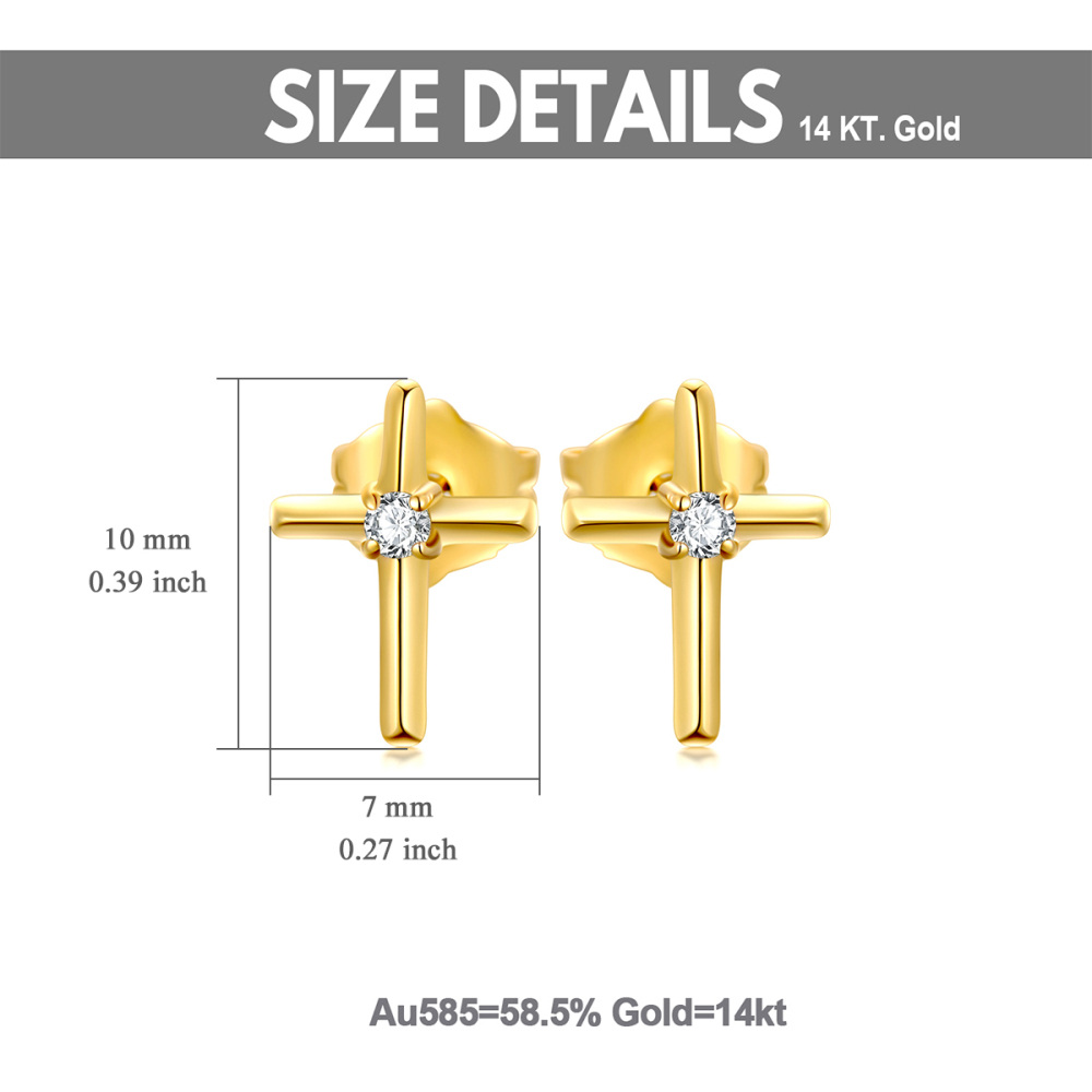 10K Rose Gold Cubic Zirconia Cross Stud Earrings-3
