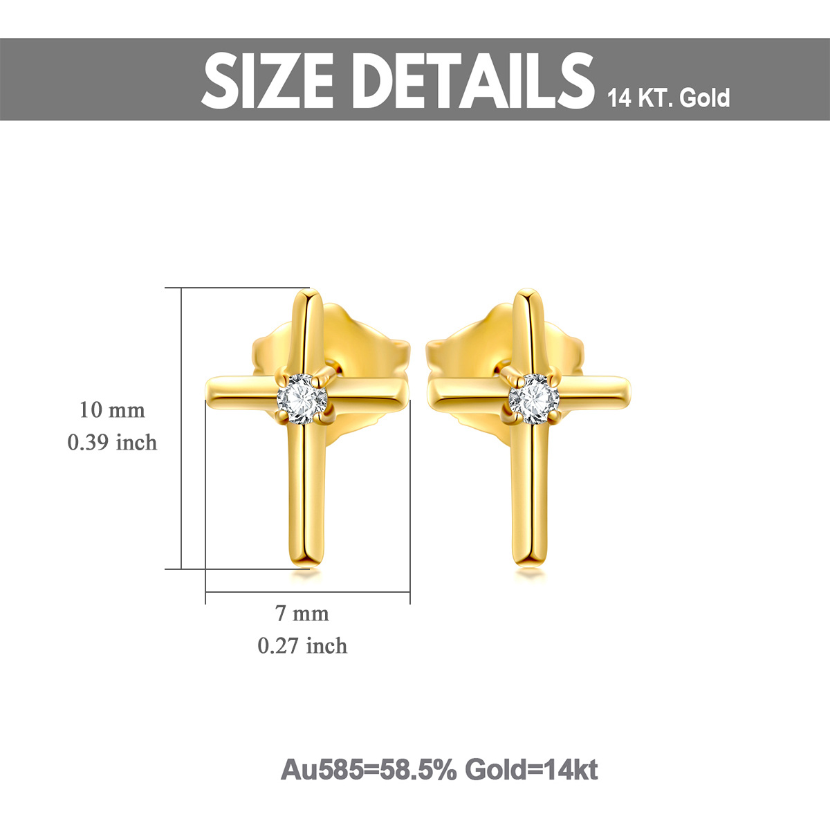 Pendientes de oro rosa de 14 quilates con cruz de circonita cúbica-3