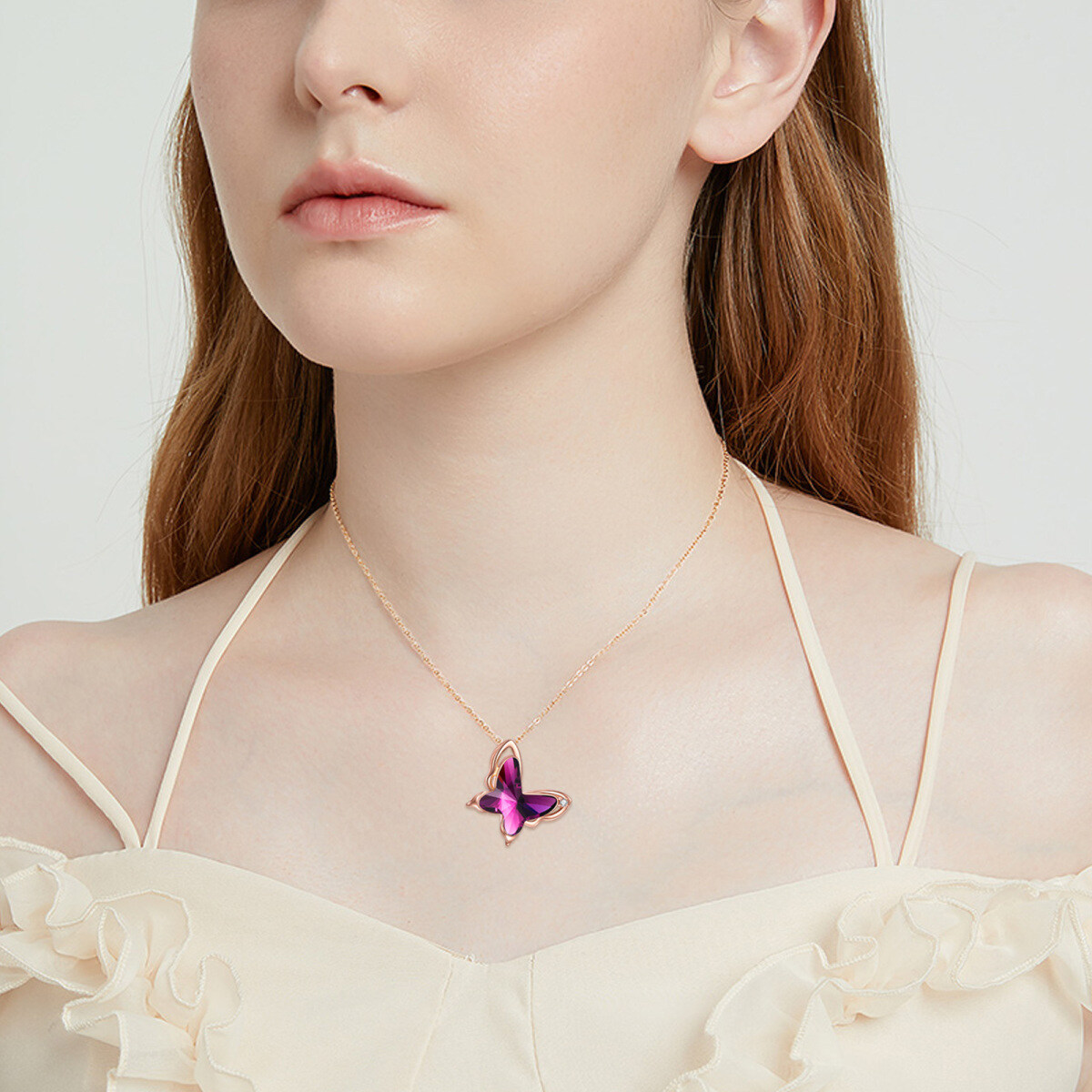 10K Rose Gold Crystal Butterfly Pendant Necklace-2