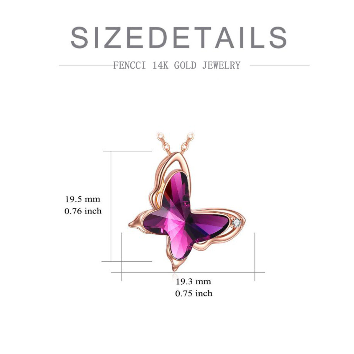 10K Rose Gold Crystal Butterfly Pendant Necklace-5