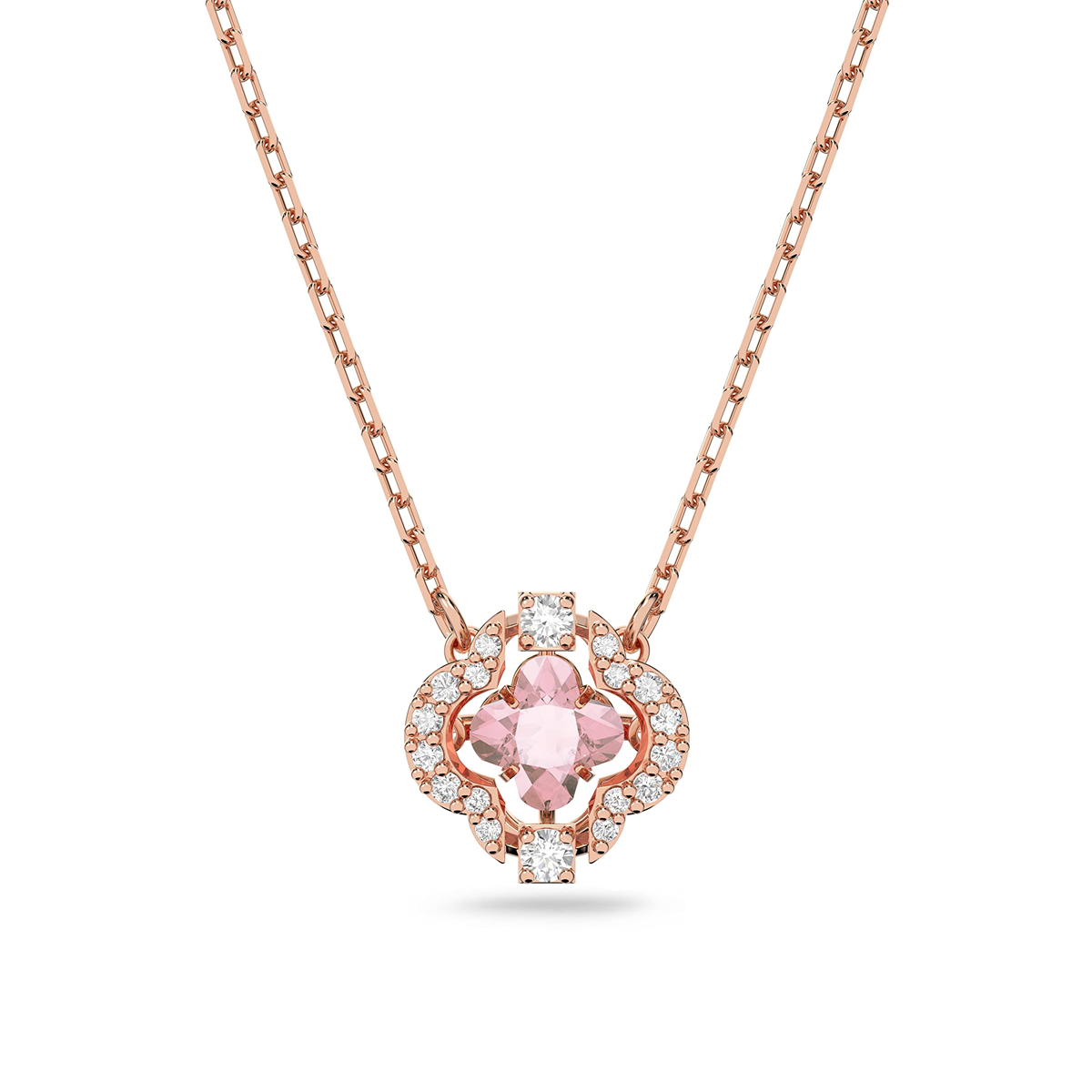 14K Rose Gold Crystal & Cubic Zirconia Four Leaf Clover Pendant Necklace-1