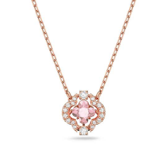 Halskette mit Anhänger „Vierblättriges Kleeblatt“ aus 14 Karat Roségold mit Kristallen und Zirkonia