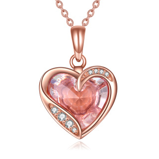 10K Rose Gold Crystal With Cubic Zirconia Heart Pendant Necklace-9