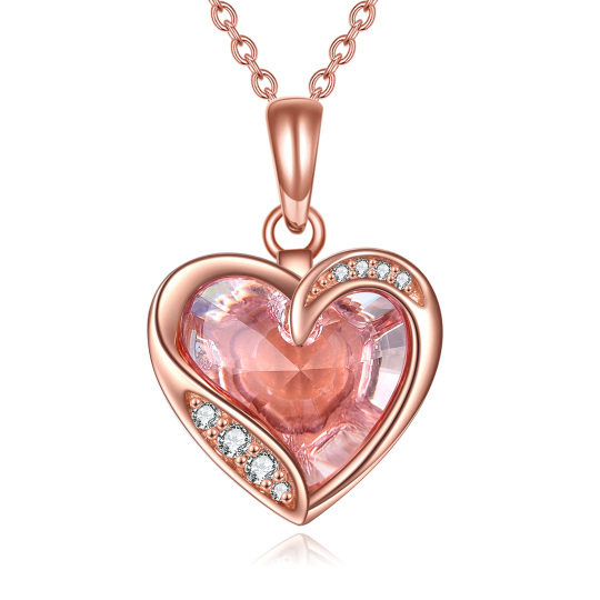 14K Rose Gold Crystal With Cubic Zirconia Heart Pendant Necklace