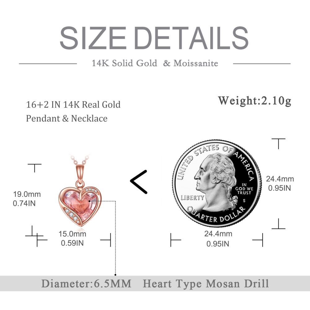 10K Rose Gold Crystal With Cubic Zirconia Heart Pendant Necklace-5
