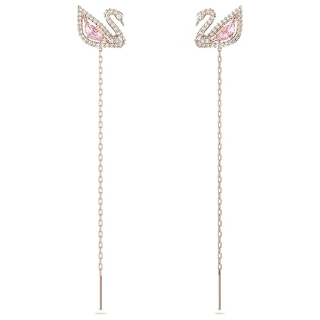 14K Rose Gold Crystal & Cubic Zirconia Swan Drop Earrings-3