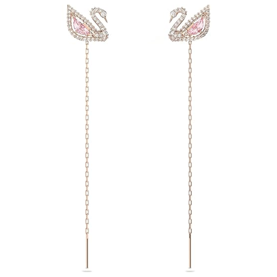 Pendientes colgantes de cisne con circonita cúbica y cristales de oro rosa de 14 quilates
