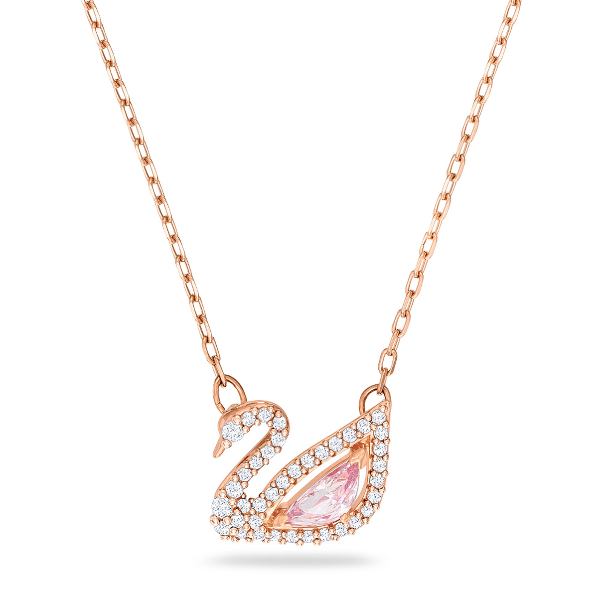 14K Rose Gold Crystal Swan Pendant Necklace-1