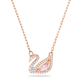 14K Rose Gold Crystal Swan Pendant Necklace-4