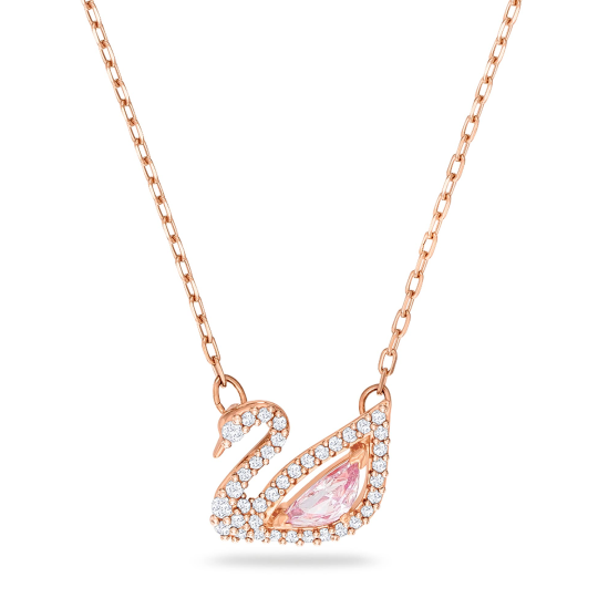 Halskette mit Schwanenanhänger aus 14 Karat Roségold mit Kristallen