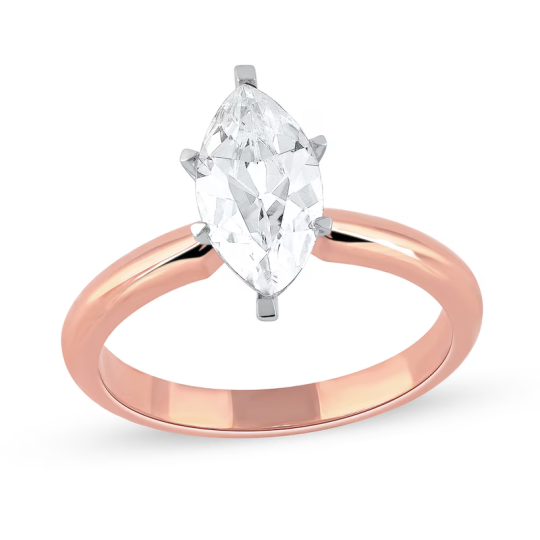 Verlobungsring aus 10 Karat Roségold mit marquiseförmigem, im Labor hergestelltem Diamanten, Farbe D, Reinheit VVS1, 3EX, IGI-zertifiziert