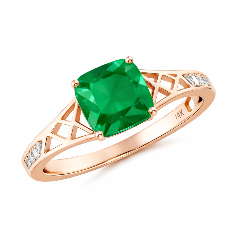 10K Rose Gold Cushion Cut Artificial Emerald & Moissanite Engagement Ring-20