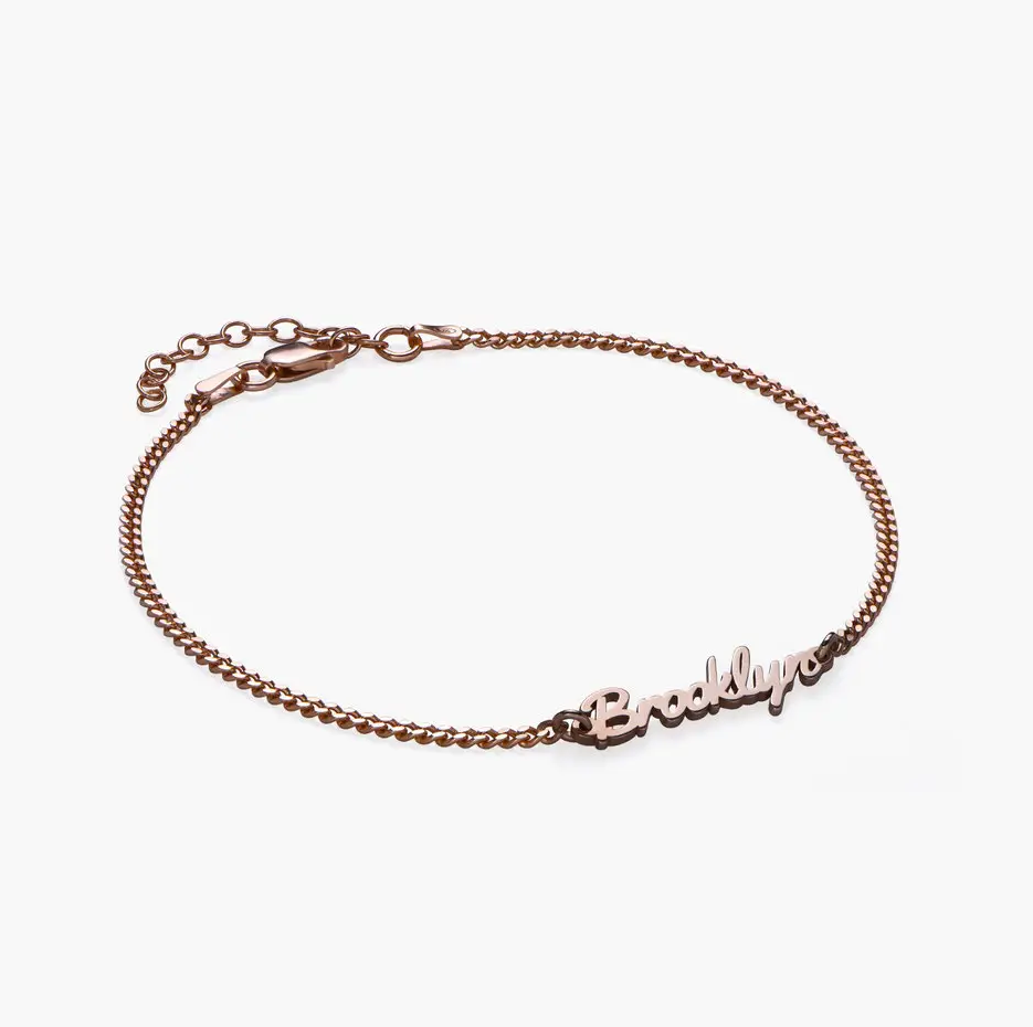 Tobillera con nombre personalizado en oro rosa de 14 quilates-3
