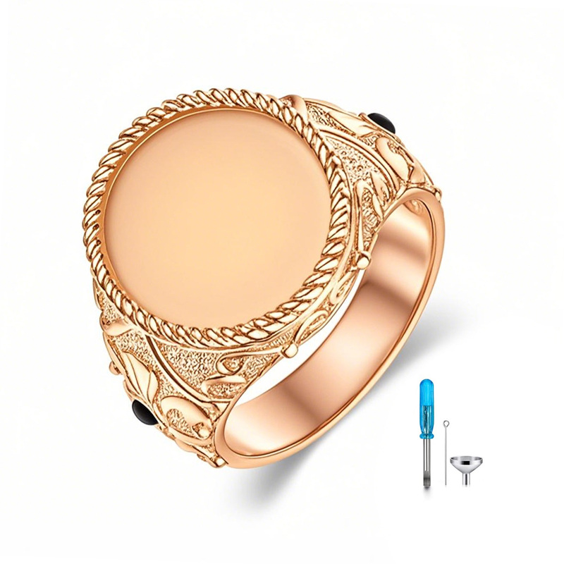 Anillo de oro rosa de 14 quilates con grabado personalizado para hombre-1